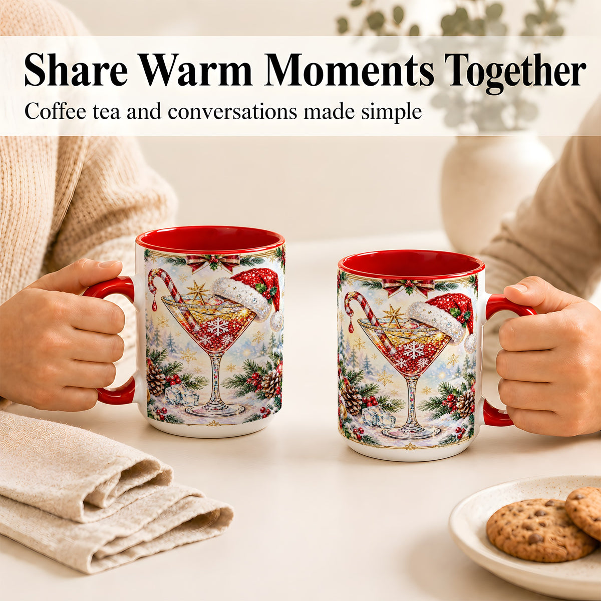 #pl[15oz|Red] Christmas Cocktail Coffee Mug, Holiday Martini Mug, Ceramic Cup