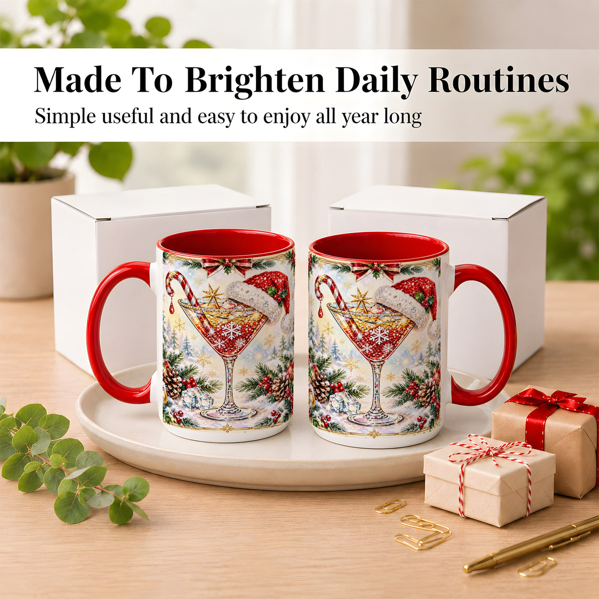 #pl[15oz|Red] Christmas Cocktail Coffee Mug, Holiday Martini Mug, Ceramic Cup