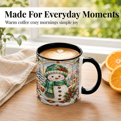 #pl[11oz|Black] Stained Glass Style Snowman Coffee Mug, Christmas Mug, Ceramic Cup