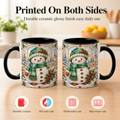 #pl[11oz|Black] Stained Glass Style Snowman Coffee Mug, Christmas Mug, Ceramic Cup