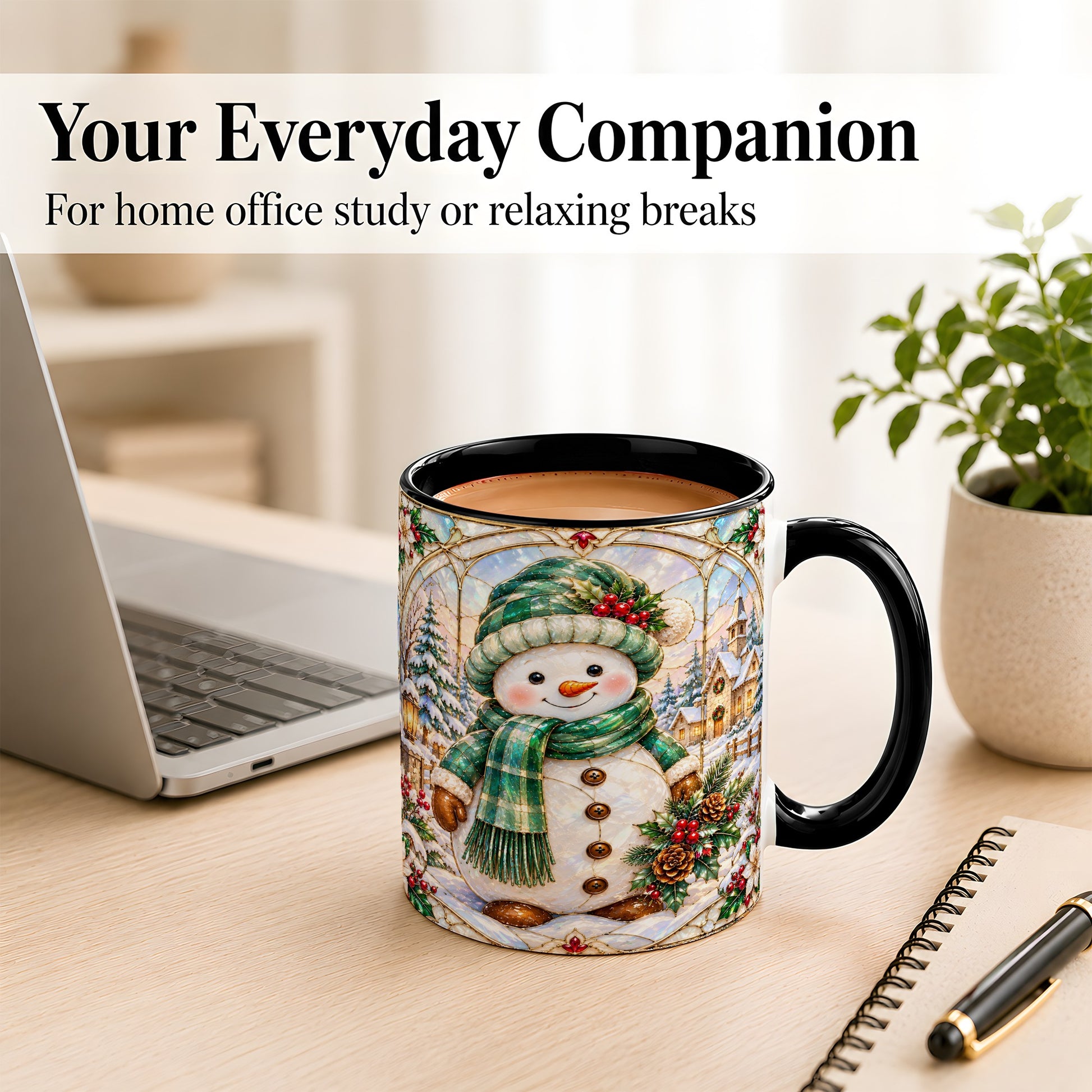 #pl[11oz|Black] Stained Glass Style Snowman Coffee Mug, Christmas Mug, Ceramic Cup