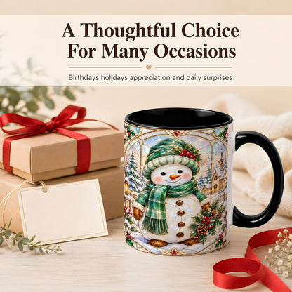 #pl[11oz|Black] Stained Glass Style Snowman Coffee Mug, Christmas Mug, Ceramic Cup