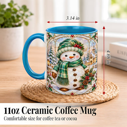 #pl[11oz|Blue] Stained Glass Style Snowman Coffee Mug, Christmas Mug, Ceramic Cup