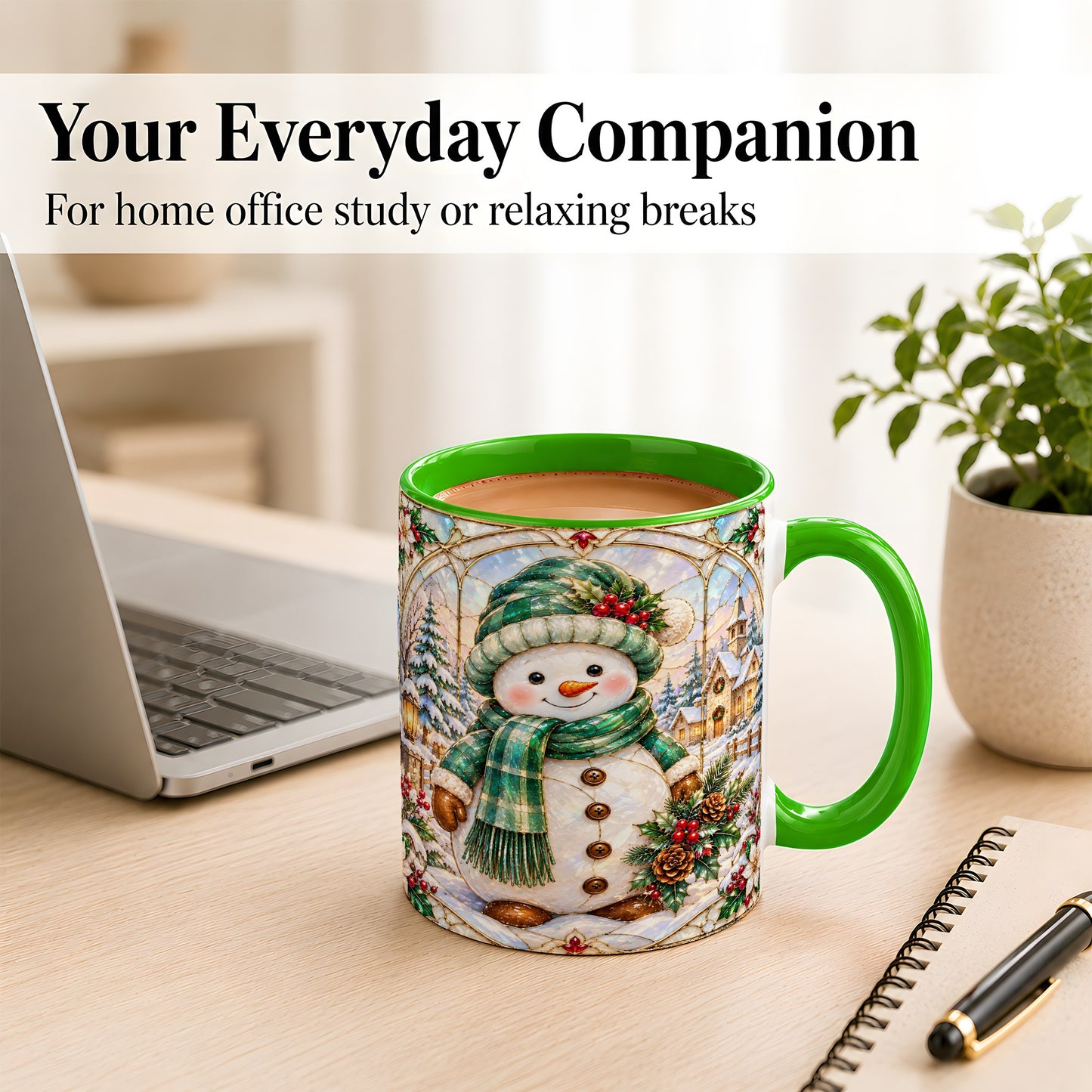 #pl[11oz|Green] Stained Glass Style Snowman Coffee Mug, Christmas Mug, Ceramic Cup