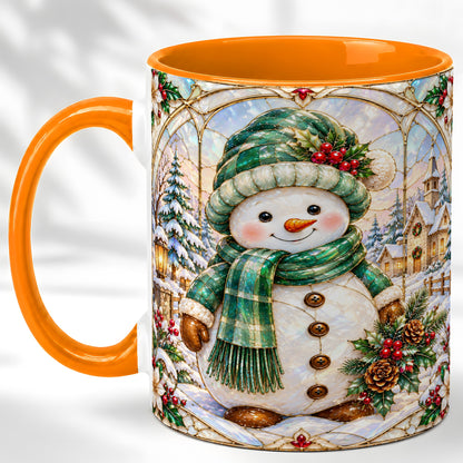 #pl[11oz|Orange] Stained Glass Style Snowman Coffee Mug, Christmas Mug, Ceramic Cup