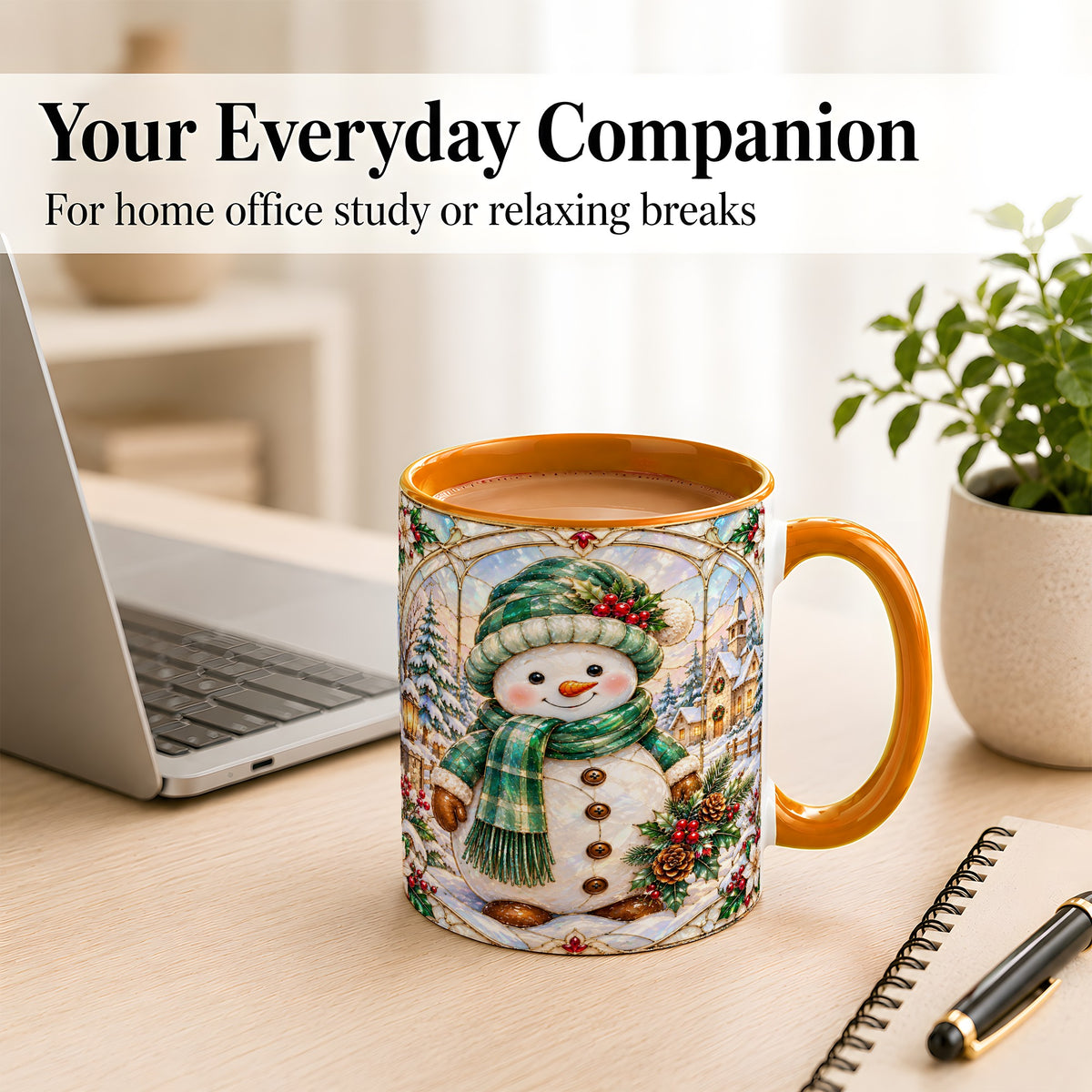 #pl[11oz|Orange] Stained Glass Style Snowman Coffee Mug, Christmas Mug, Ceramic Cup