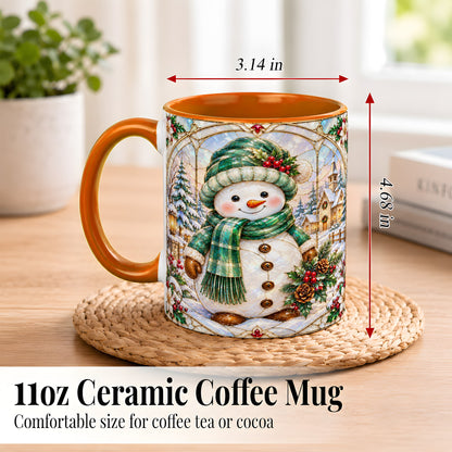 #pl[11oz|Orange] Stained Glass Style Snowman Coffee Mug, Christmas Mug, Ceramic Cup