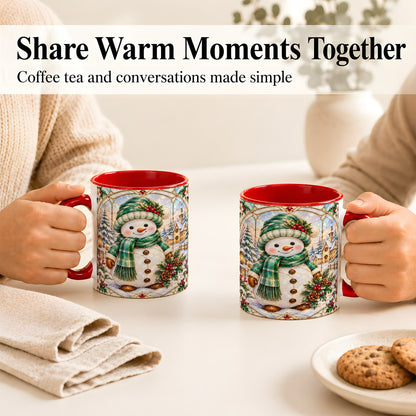 #pl[11oz|Red] Stained Glass Style Snowman Coffee Mug, Christmas Mug, Ceramic Cup