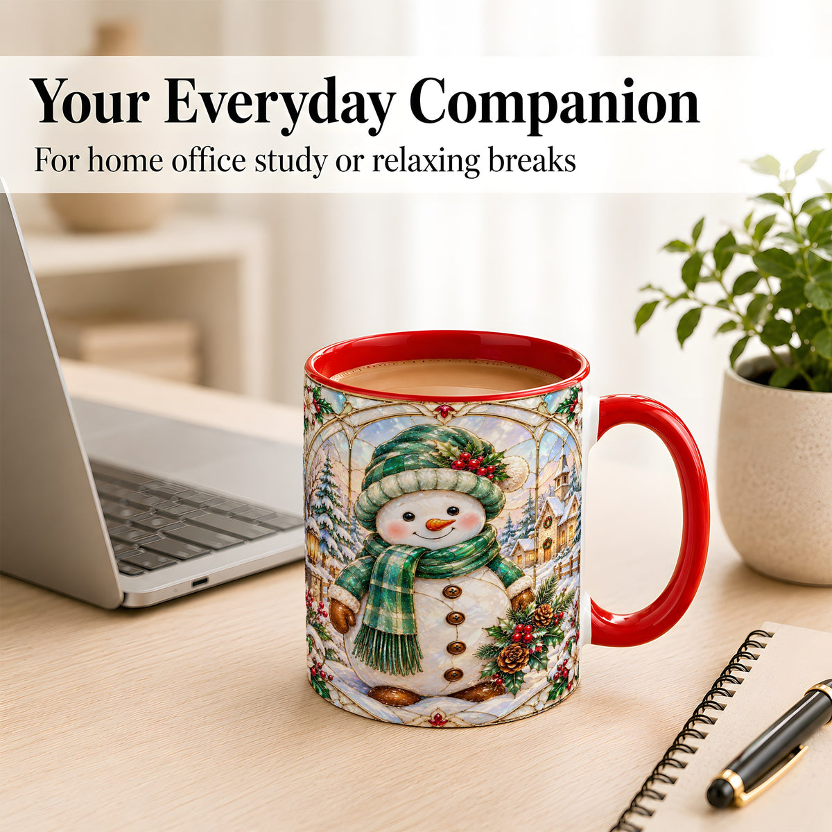 #pl[11oz|Red] Stained Glass Style Snowman Coffee Mug, Christmas Mug, Ceramic Cup