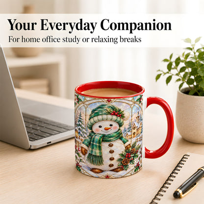 #pl[11oz|Red] Stained Glass Style Snowman Coffee Mug, Christmas Mug, Ceramic Cup