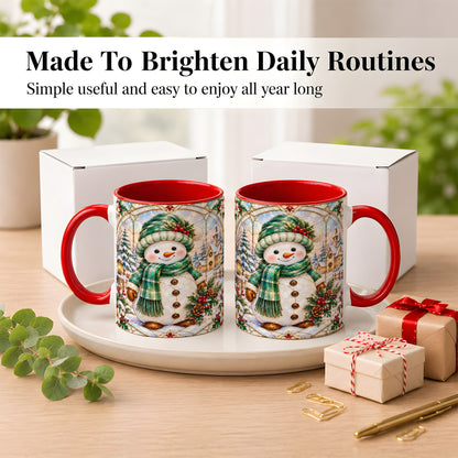 #pl[11oz|Red] Stained Glass Style Snowman Coffee Mug, Christmas Mug, Ceramic Cup