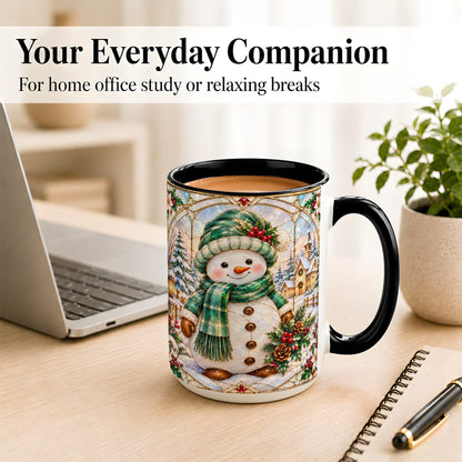 #pl[15oz|Black] Stained Glass Style Snowman Coffee Mug, Christmas Mug, Ceramic Cup