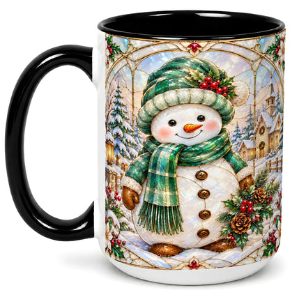 #pl[15oz|Black] Stained Glass Style Snowman Coffee Mug, Christmas Mug, Ceramic Cup