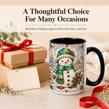 #pl[15oz|Black] Stained Glass Style Snowman Coffee Mug, Christmas Mug, Ceramic Cup