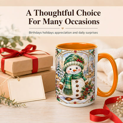 #pl[15oz|Orange] Stained Glass Style Snowman Coffee Mug, Christmas Mug, Ceramic Cup