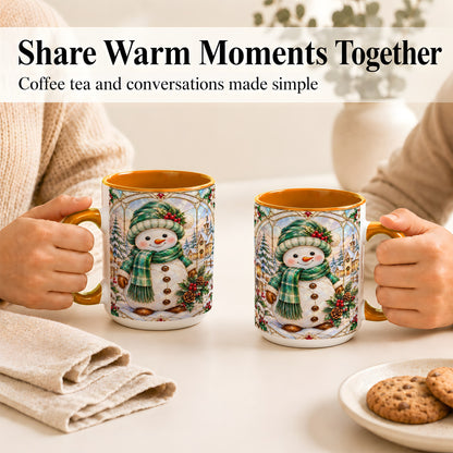 #pl[15oz|Orange] Stained Glass Style Snowman Coffee Mug, Christmas Mug, Ceramic Cup