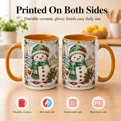 #pl[15oz|Orange] Stained Glass Style Snowman Coffee Mug, Christmas Mug, Ceramic Cup