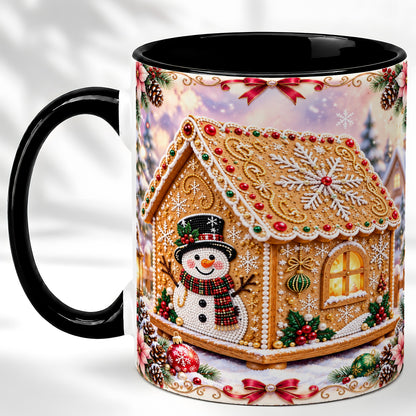 #pl[11oz|Black] Gingerbread House Coffee Mug, Christmas Snowman Mug, Ceramic Cup