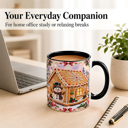 #pl[11oz|Black] Gingerbread House Coffee Mug, Christmas Snowman Mug, Ceramic Cup