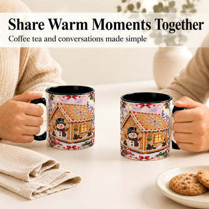 #pl[11oz|Black] Gingerbread House Coffee Mug, Christmas Snowman Mug, Ceramic Cup