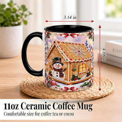 #pl[11oz|Black] Gingerbread House Coffee Mug, Christmas Snowman Mug, Ceramic Cup