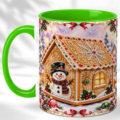 #pl[11oz|Green] Gingerbread House Coffee Mug, Christmas Snowman Mug, Ceramic Cup