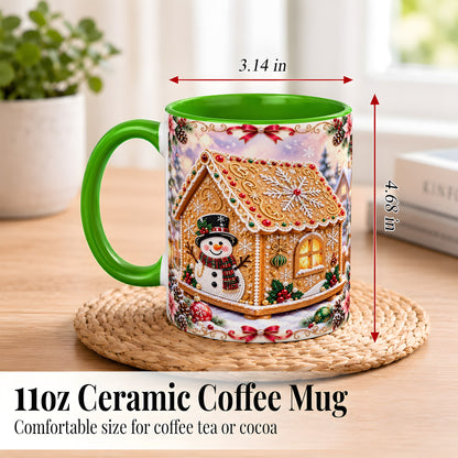 #pl[11oz|Green] Gingerbread House Coffee Mug, Christmas Snowman Mug, Ceramic Cup
