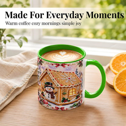 #pl[11oz|Green] Gingerbread House Coffee Mug, Christmas Snowman Mug, Ceramic Cup
