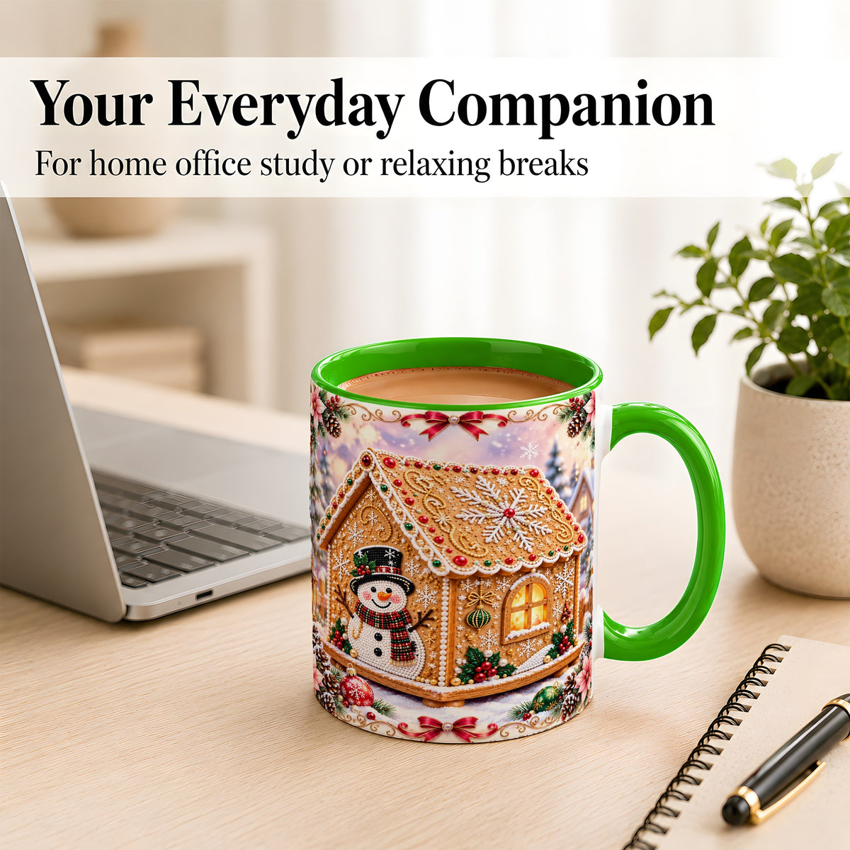 #pl[11oz|Green] Gingerbread House Coffee Mug, Christmas Snowman Mug, Ceramic Cup