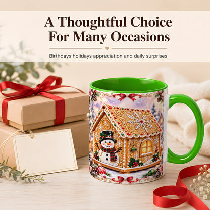 #pl[11oz|Green] Gingerbread House Coffee Mug, Christmas Snowman Mug, Ceramic Cup