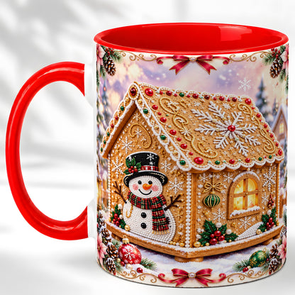 Gingerbread House Coffee Mug, Christmas Snowman Mug, Ceramic Cup