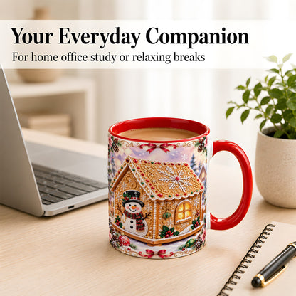 #pl[11oz|Red] Gingerbread House Coffee Mug, Christmas Snowman Mug, Ceramic Cup