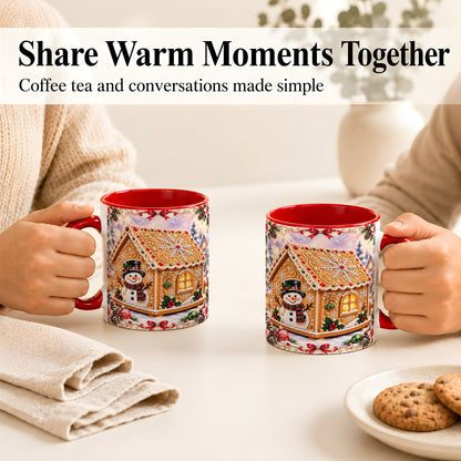 #pl[11oz|Red] Gingerbread House Coffee Mug, Christmas Snowman Mug, Ceramic Cup