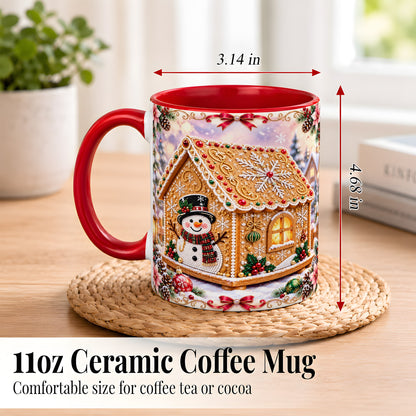 #pl[11oz|Red] Gingerbread House Coffee Mug, Christmas Snowman Mug, Ceramic Cup