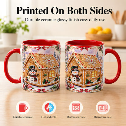 #pl[11oz|Red] Gingerbread House Coffee Mug, Christmas Snowman Mug, Ceramic Cup