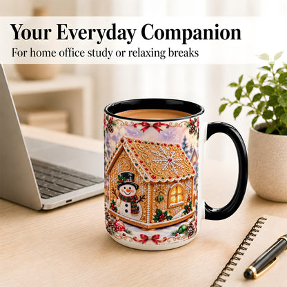 #pl[15oz|Black] Gingerbread House Coffee Mug, Christmas Snowman Mug, Ceramic Cup