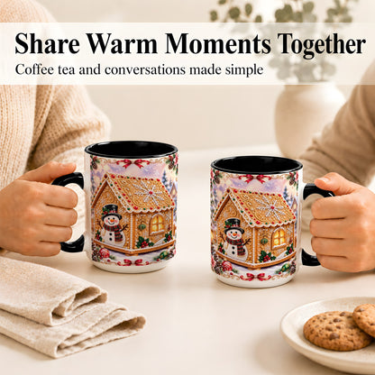 #pl[15oz|Black] Gingerbread House Coffee Mug, Christmas Snowman Mug, Ceramic Cup