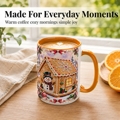 #pl[15oz|Orange] Gingerbread House Coffee Mug, Christmas Snowman Mug, Ceramic Cup