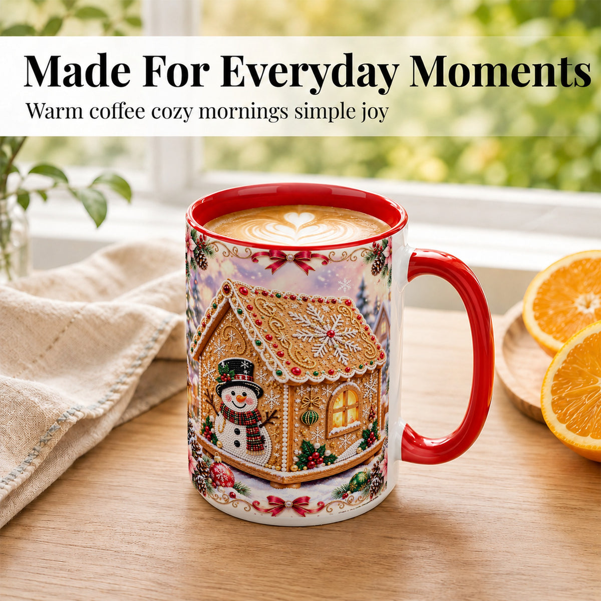 #pl[15oz|Red] Gingerbread House Coffee Mug, Christmas Snowman Mug, Ceramic Cup