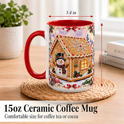 #pl[15oz|Red] Gingerbread House Coffee Mug, Christmas Snowman Mug, Ceramic Cup