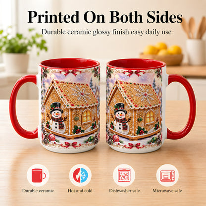 #pl[15oz|Red] Gingerbread House Coffee Mug, Christmas Snowman Mug, Ceramic Cup