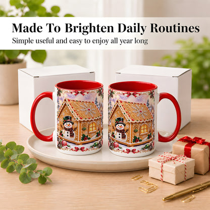 #pl[15oz|Red] Gingerbread House Coffee Mug, Christmas Snowman Mug, Ceramic Cup