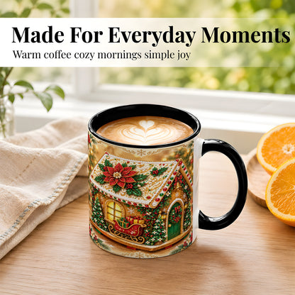 #pl[11oz|Black] Christmas Gingerbread Coffee Mug, Poinsettia House Mug, Ceramic Cup