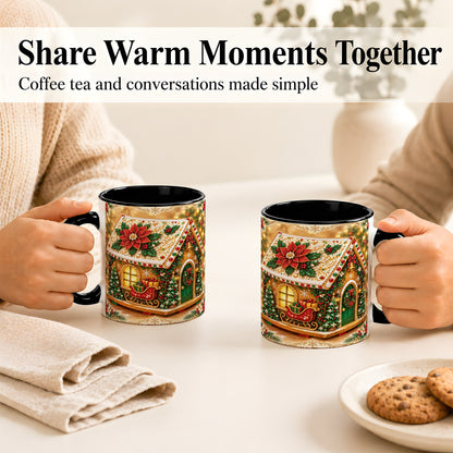 #pl[11oz|Black] Christmas Gingerbread Coffee Mug, Poinsettia House Mug, Ceramic Cup