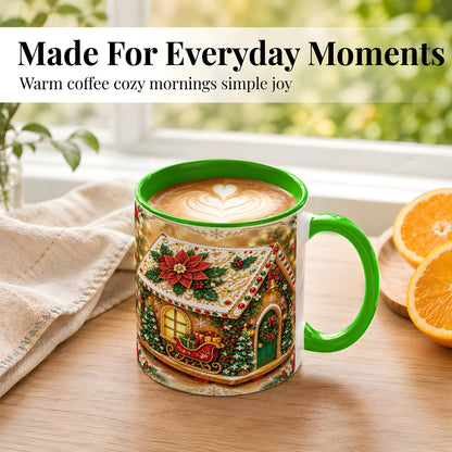 #pl[11oz|Green] Christmas Gingerbread Coffee Mug, Poinsettia House Mug, Ceramic Cup