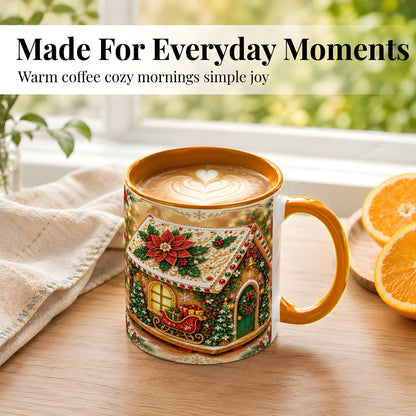 #pl[11oz|Orange] Christmas Gingerbread Coffee Mug, Poinsettia House Mug, Ceramic Cup