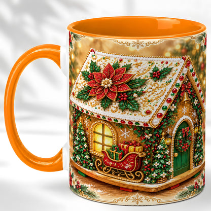 #pl[11oz|Orange] Christmas Gingerbread Coffee Mug, Poinsettia House Mug, Ceramic Cup