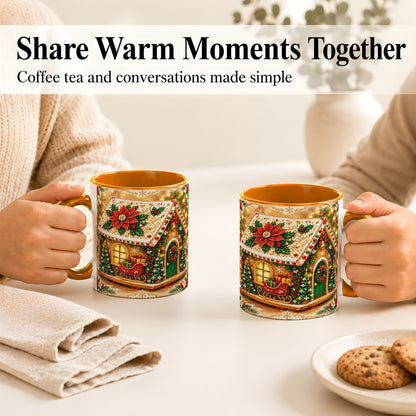 #pl[11oz|Orange] Christmas Gingerbread Coffee Mug, Poinsettia House Mug, Ceramic Cup