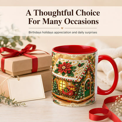 #pl[11oz|Red] Christmas Gingerbread Coffee Mug, Poinsettia House Mug, Ceramic Cup