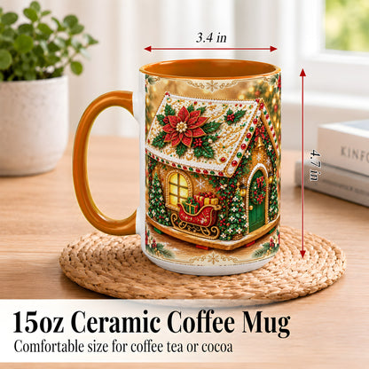 #pl[15oz|Orange] Christmas Gingerbread Coffee Mug, Poinsettia House Mug, Ceramic Cup